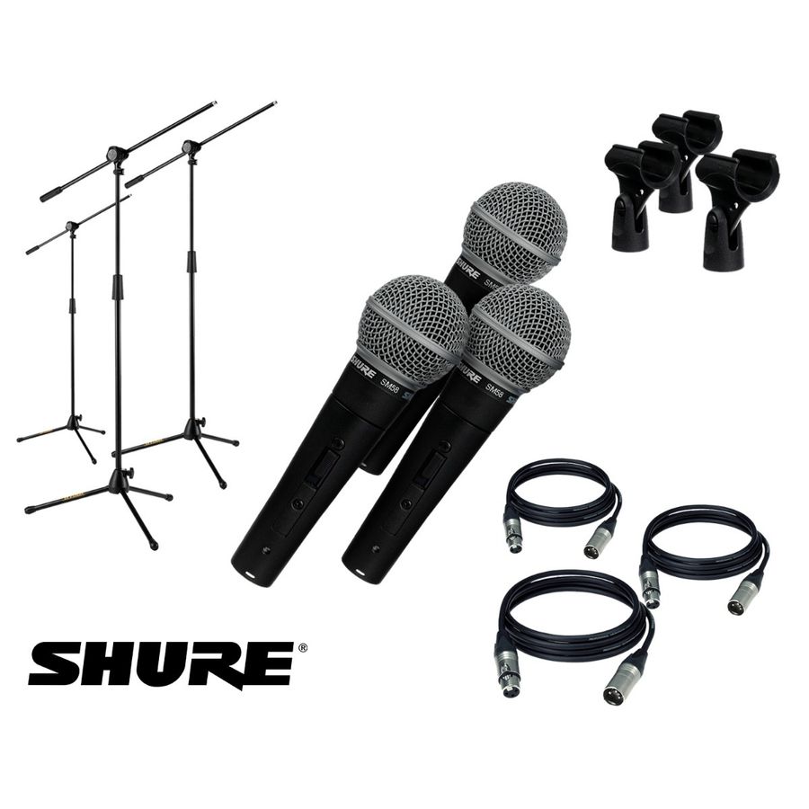 3-Microfonos-Para-Voces-Shure-Sm58-Combo-Con-Soporte-Y-Cable