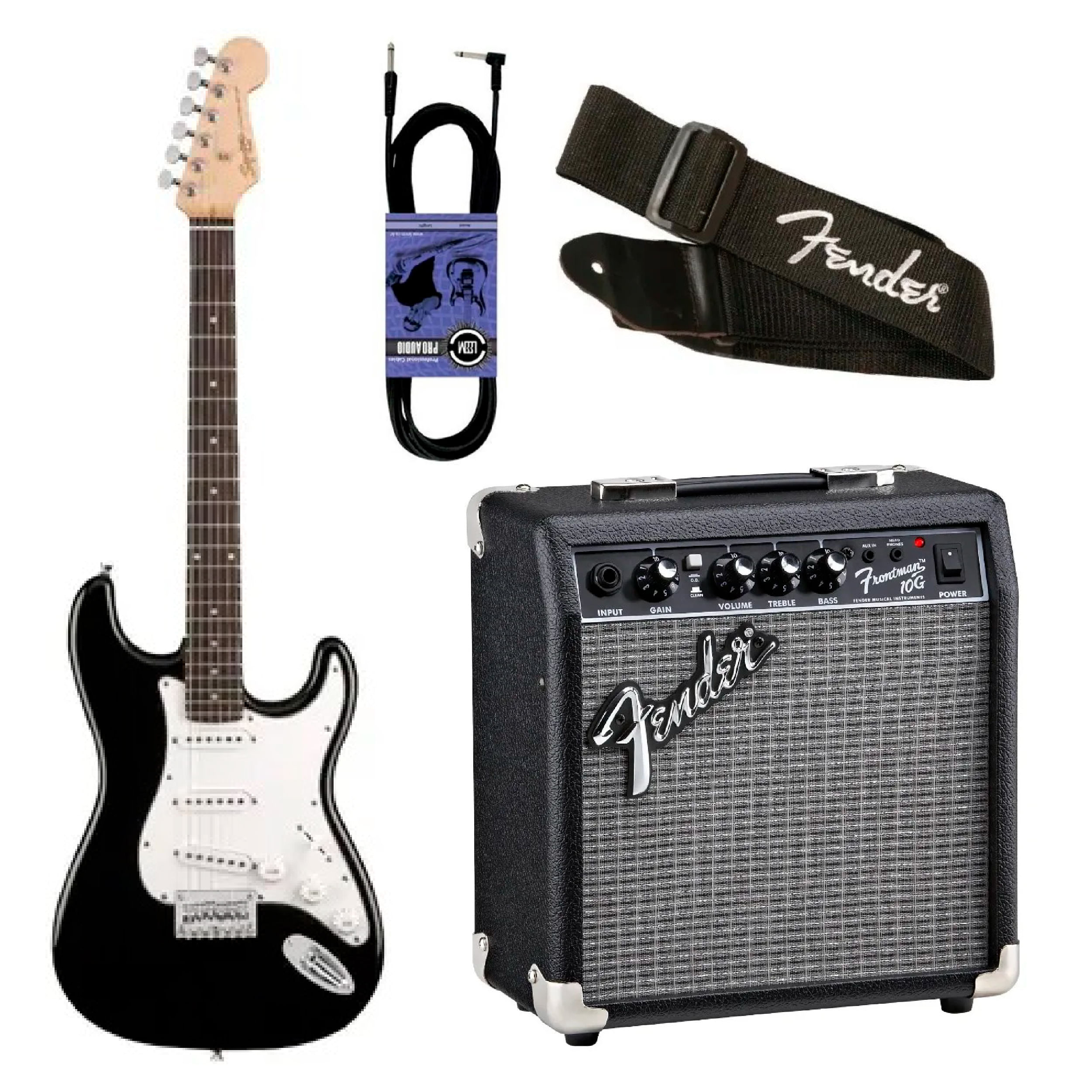 cocaína Abrazadera Sandalias Guitarra Electrica Squier Negra + Amplificador Fender + Accesorios - Baires  Rocks
