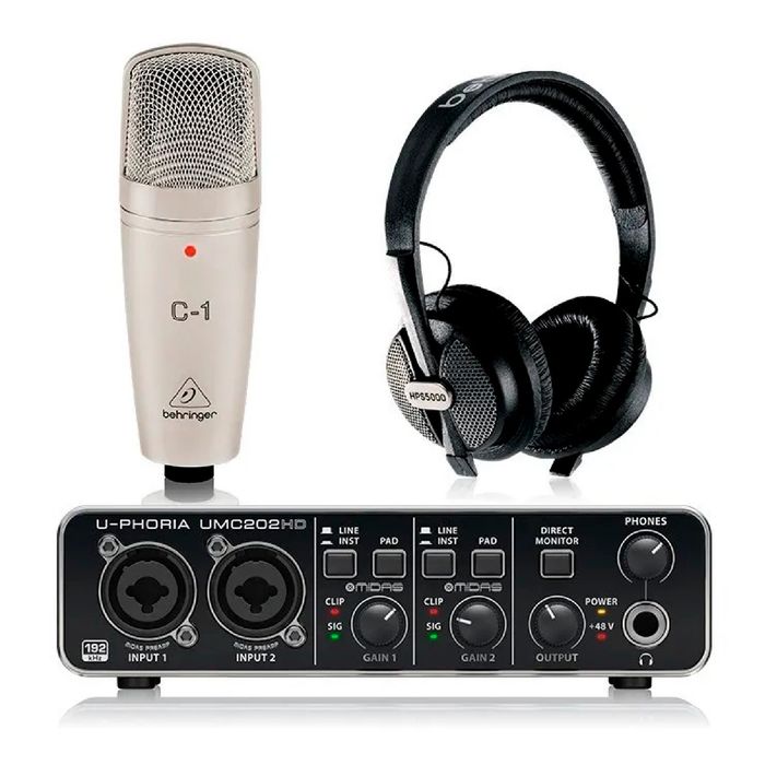 BEHRINGER VOICE-STUDIO, Pack de Grabación de Estudio con Micrófono y  Preamplificador, Xpro