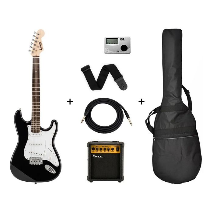Combo Guitarra Electrica Leonard Tipo Stratocaster Con Amplificador Ross  Funda Acolchada Afinador Cable Correa Negra - Baires Rocks